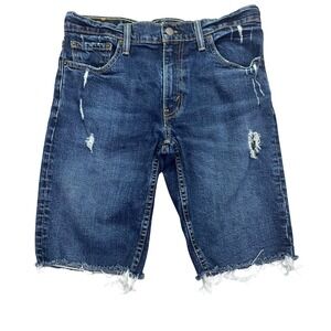 Levi's 511 Denim Shorts Distressed Rips Frayed Hem Dark Wash‎ W30 Grunge Cut Off